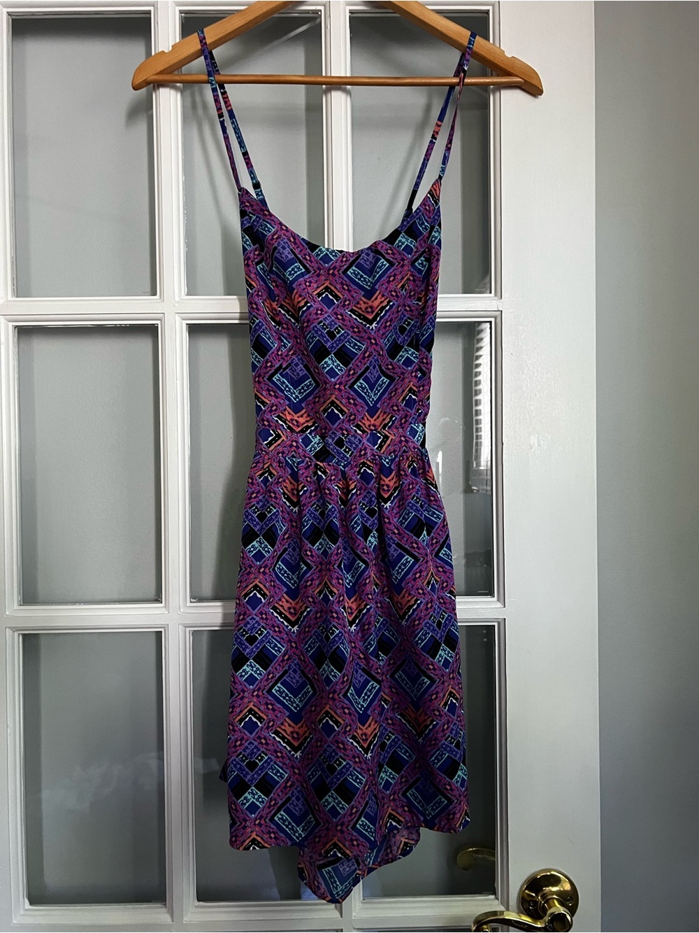 Bethany Mota Purple Multi-Print Spaghetti Strap Mini Dress